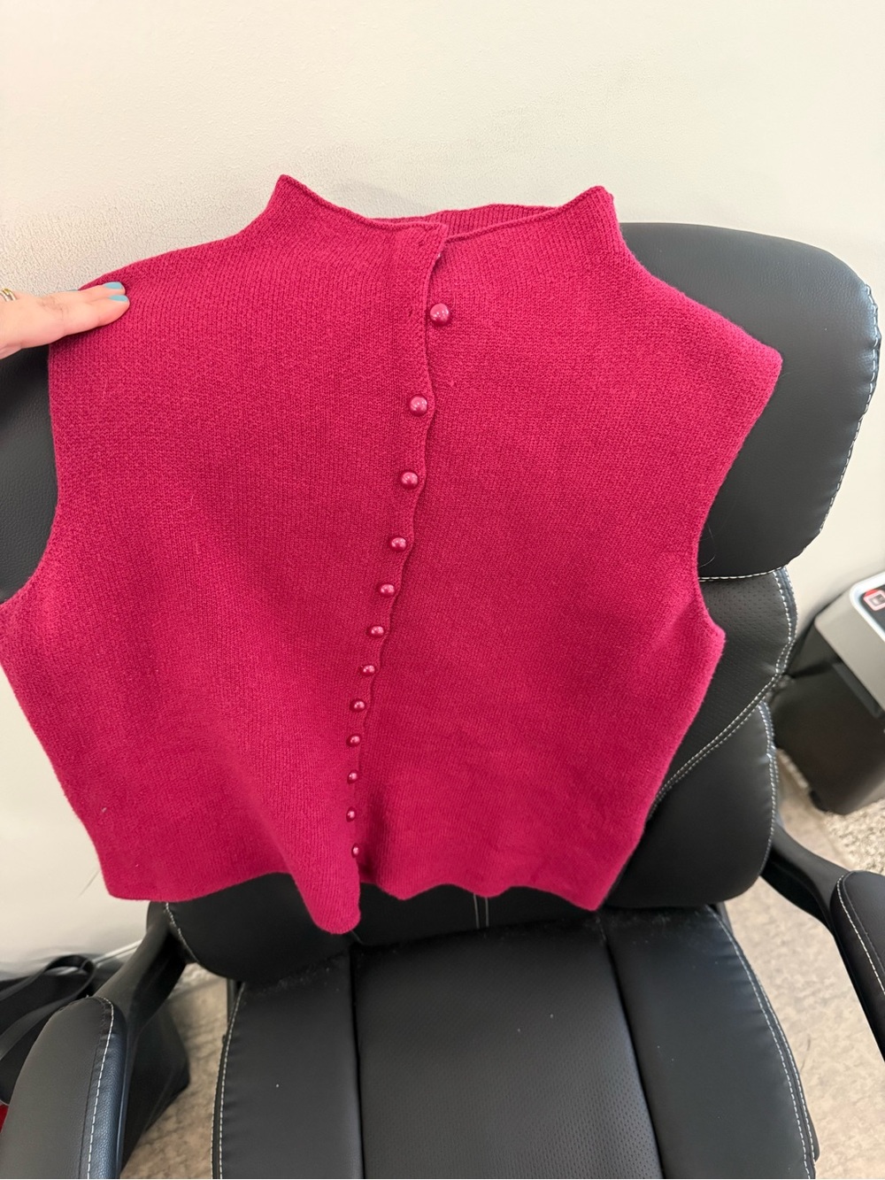 SHEIN Raspberry Sleeveless Mock Neck Button-Back Knit Vest